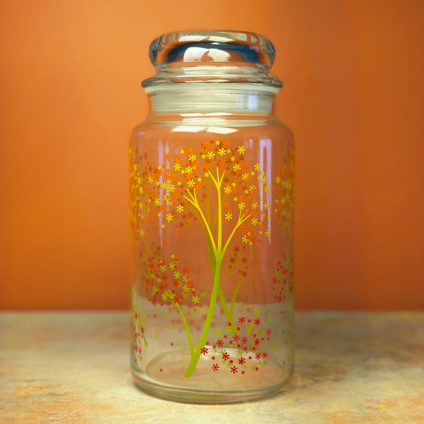 1970s Tree Blossom Glass Jar