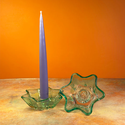 Green Glass Starry Votives (Pair)